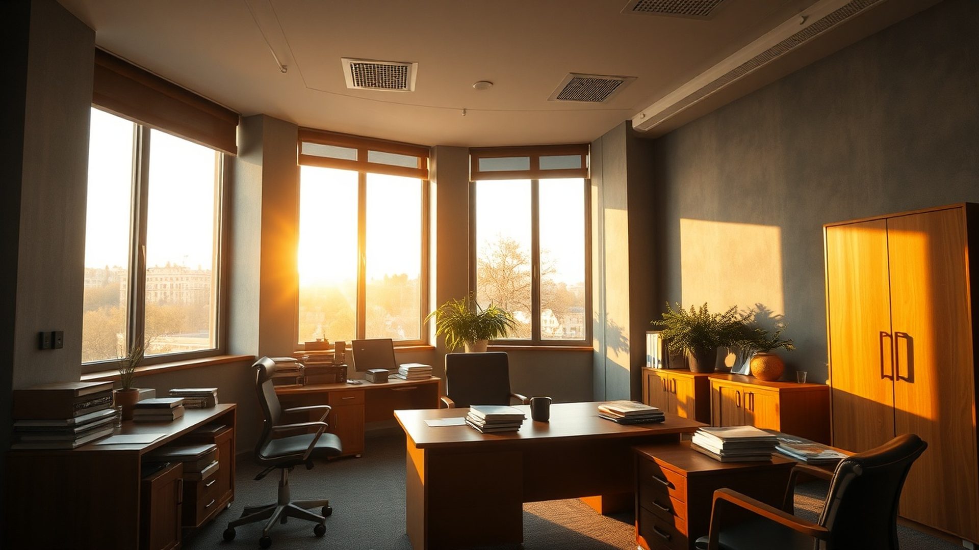 Interior de birou de consultanță financiară din București, cu lumină naturală și atmosferă profesională